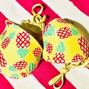 Hollister Yellow Push Up Pineapple Print Bikini Top